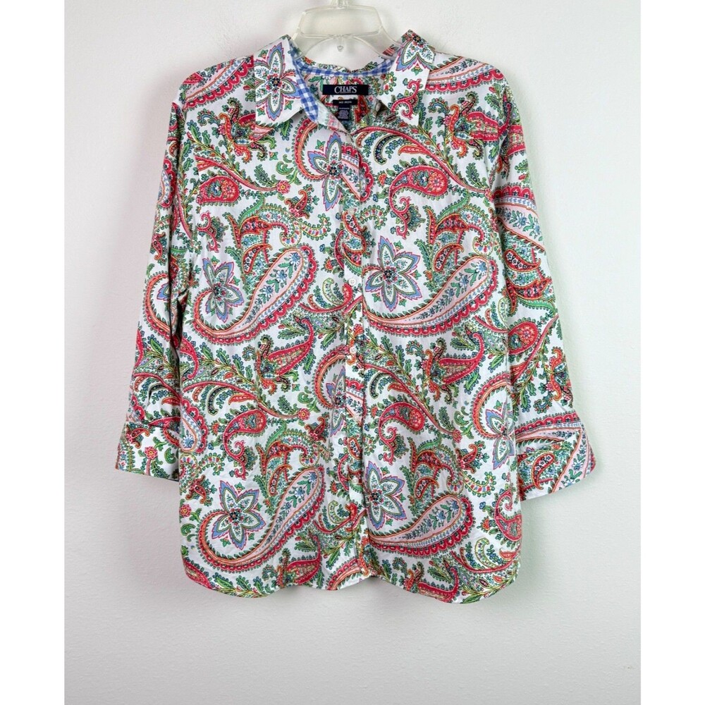 Chaps Paisley Floral Button Down No Iron Shirt Size 2X 100% Cotton Preppy